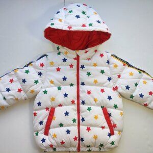 United Colors Benetton Girl's Puffer Jacket Full Zip Multicolor Stars Sz 3-4 Yrs
